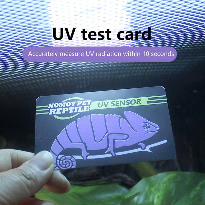 1 Blatt 8.6x5.4cm Reptilien UVB Light Lamp Lampenlampe Testkarte UV -Tests Papier Tester Messgerät PET PET PETS ZUT TURTLE URTRAVIOLET TEST TEST HER