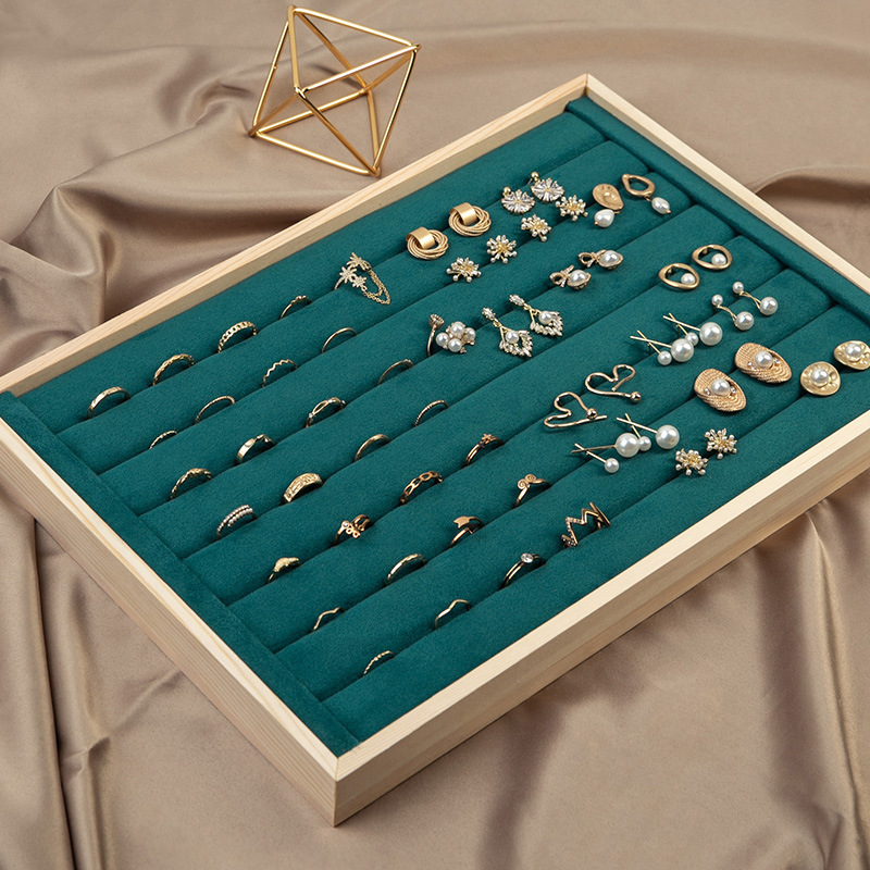 Houten groene/unqiue beige vevlet case ketting organisator Jewlery verpakking geschenkdoos ring oorranghouder