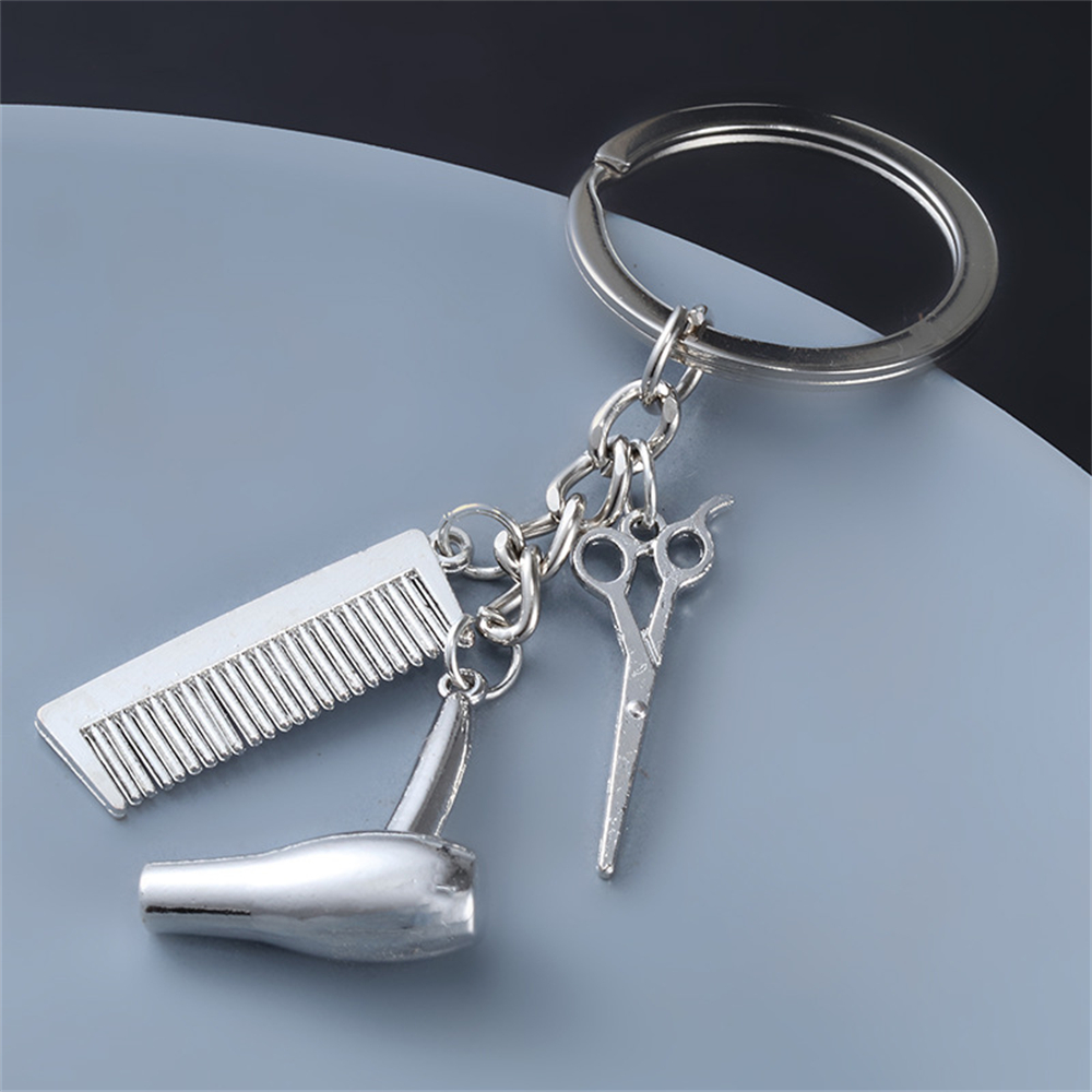 Creative Classic Hair Stylist Pendant Keychain Essential Hair Dryer Scissors Comb Decor Keyrings Hairdressers Gift Bag Ornaments