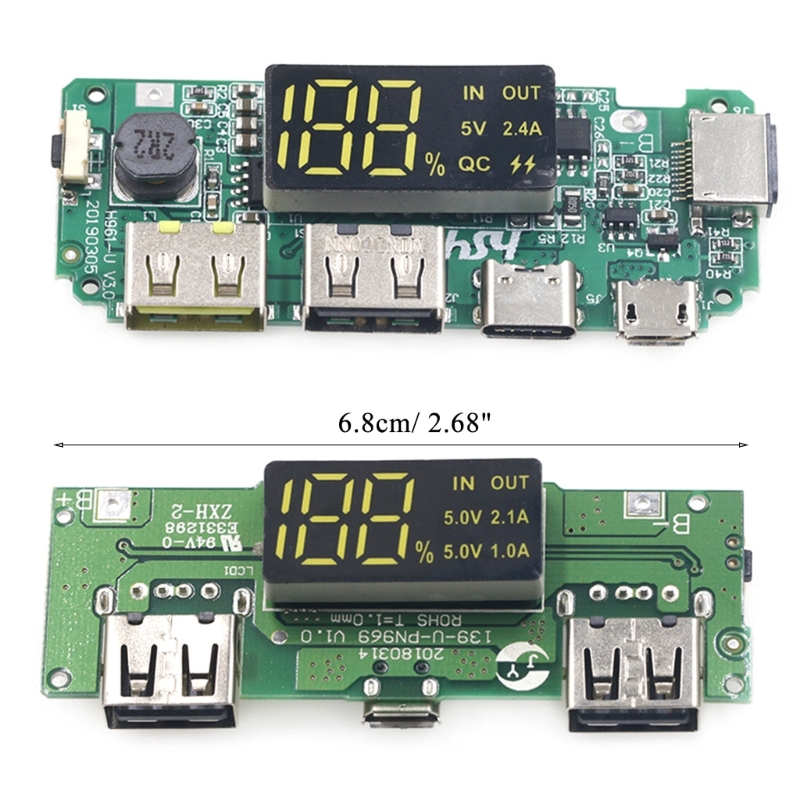 5V 2a /5v 2.4a duplo USB /tipo-C /micro USB Mobile Power Bank 18650 Bateria de lítio Display Display Charging Charger Board Board