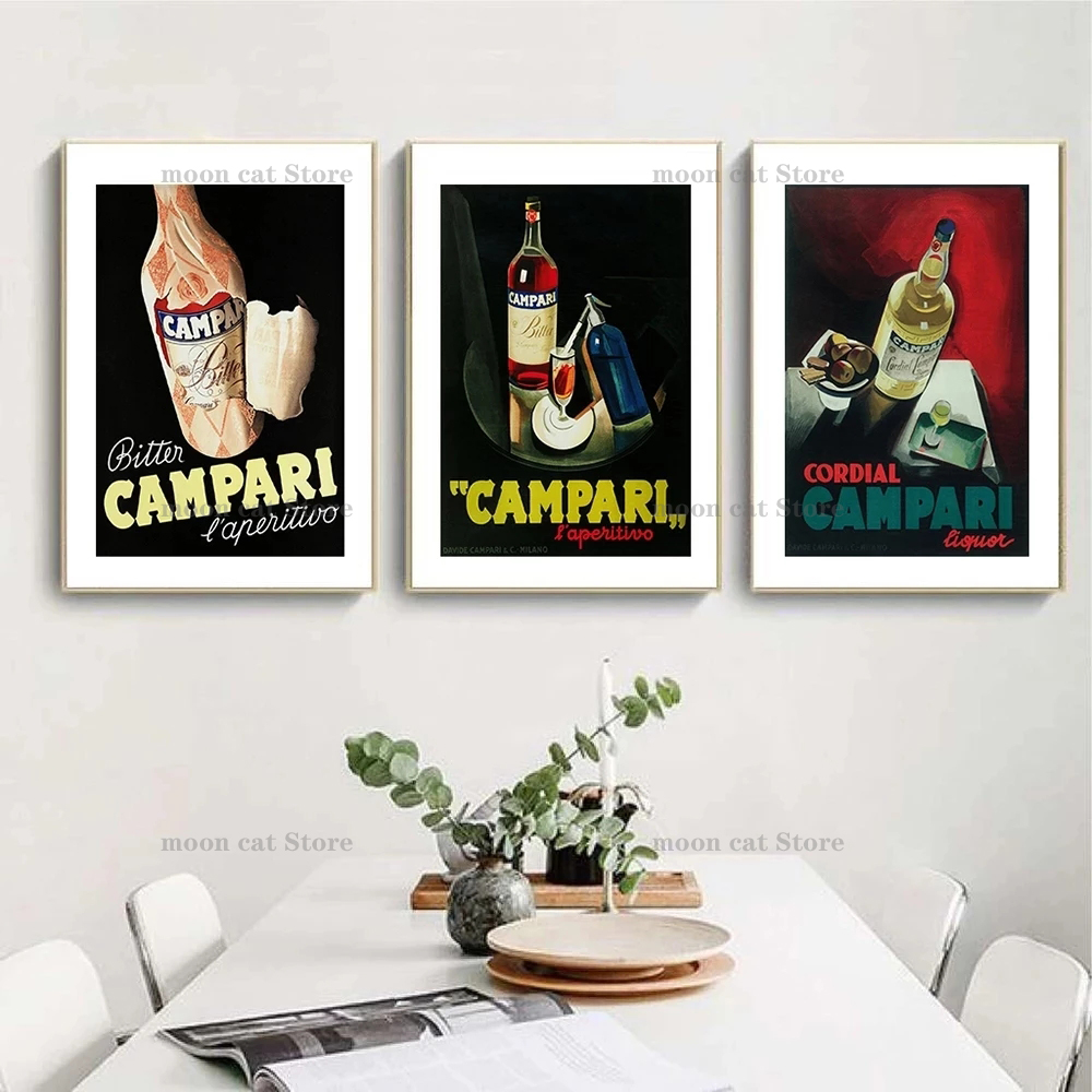 Vintage Fooddrink Campari Poster Champagne Absinthe Canvas pintando estampas retrô Pictures de arte de parede decoração