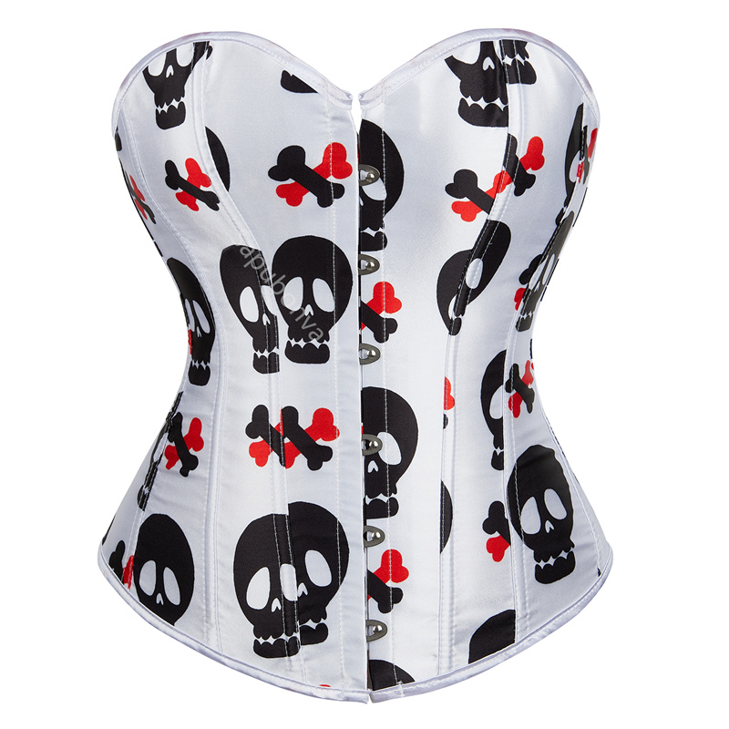 Corsets Bustiers pour femmes Overbust Corset Top Corselet Sexy Pumpkin Skull Print Corselet plus taille Corsetto Korsett