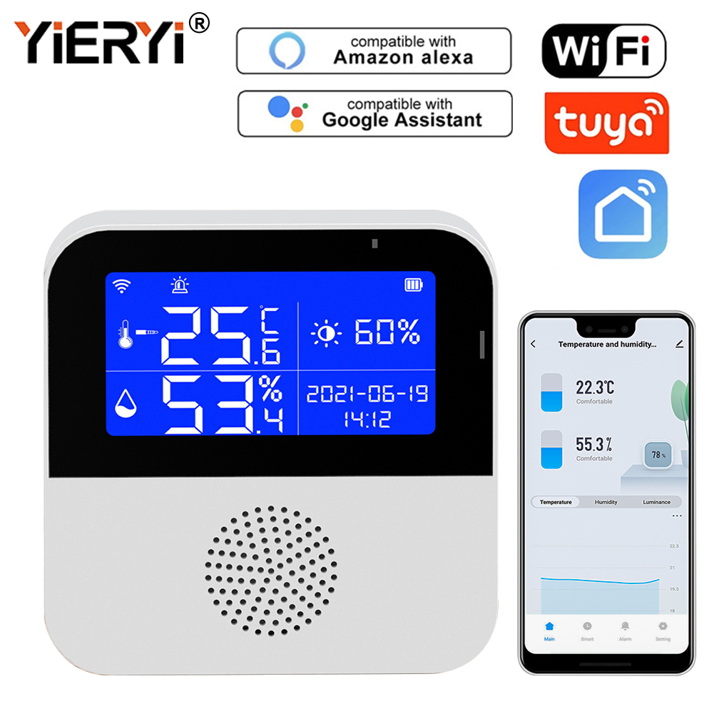 Yieryi WiFi Smart Thermometer Bedroom Hotel Office Temperatur Fuktighet Loggare Sensor Fish Tank Water Temp Monitoring Detector