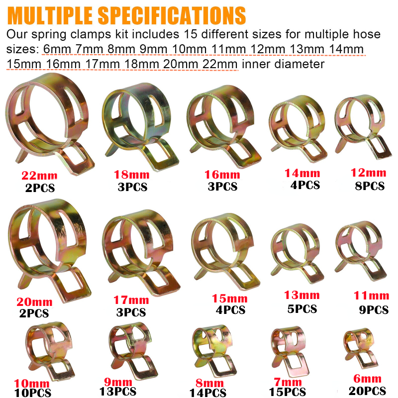자동차 트럭 6-22mm 스프링 클립 연료 유로 호스 클립 파이프 튜브 튜브 패스너 플라이어 구색 키트