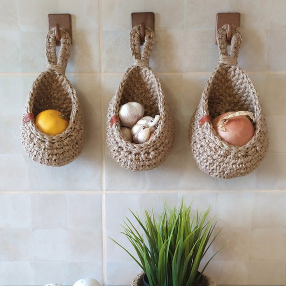Natural Jute Woven Hanging Baskets Vegetable Fruit Baskets Fruit Baskets For Kitchen Table Wall Hanging Sundries Storage Basket