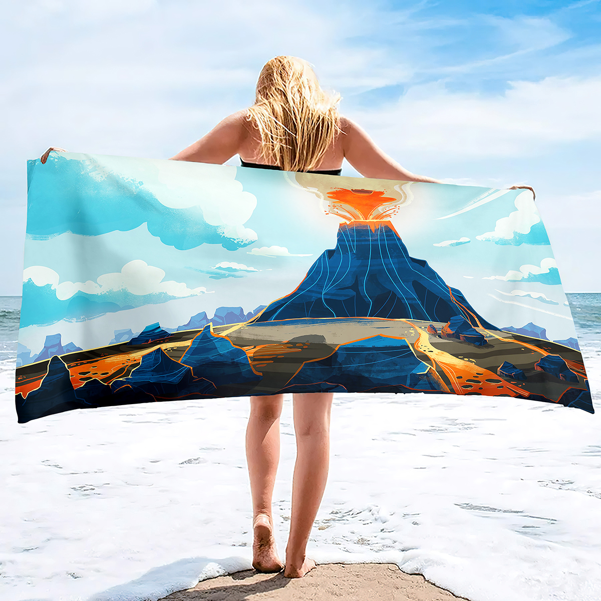 Oversized Beach Towel,Volcano Ocean Quick Dry Sand Free Beach Towel Sand Blanket,Lightweight Absorbent Oversized Hand Towels