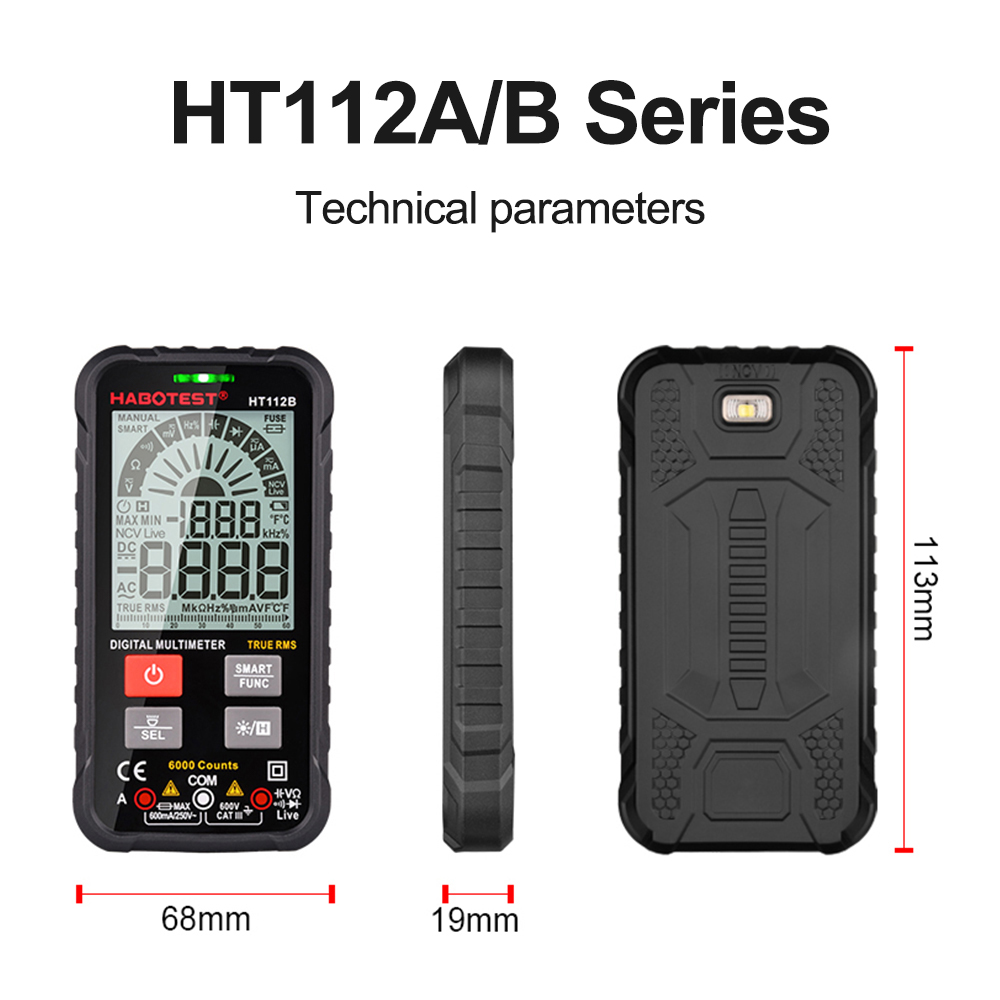 Multimeter Digital Habotest HT112 HT116 Multimetro Digital Range 1000V 10A Miernik Ohm Hz Kapacitance Rel RMS Smart