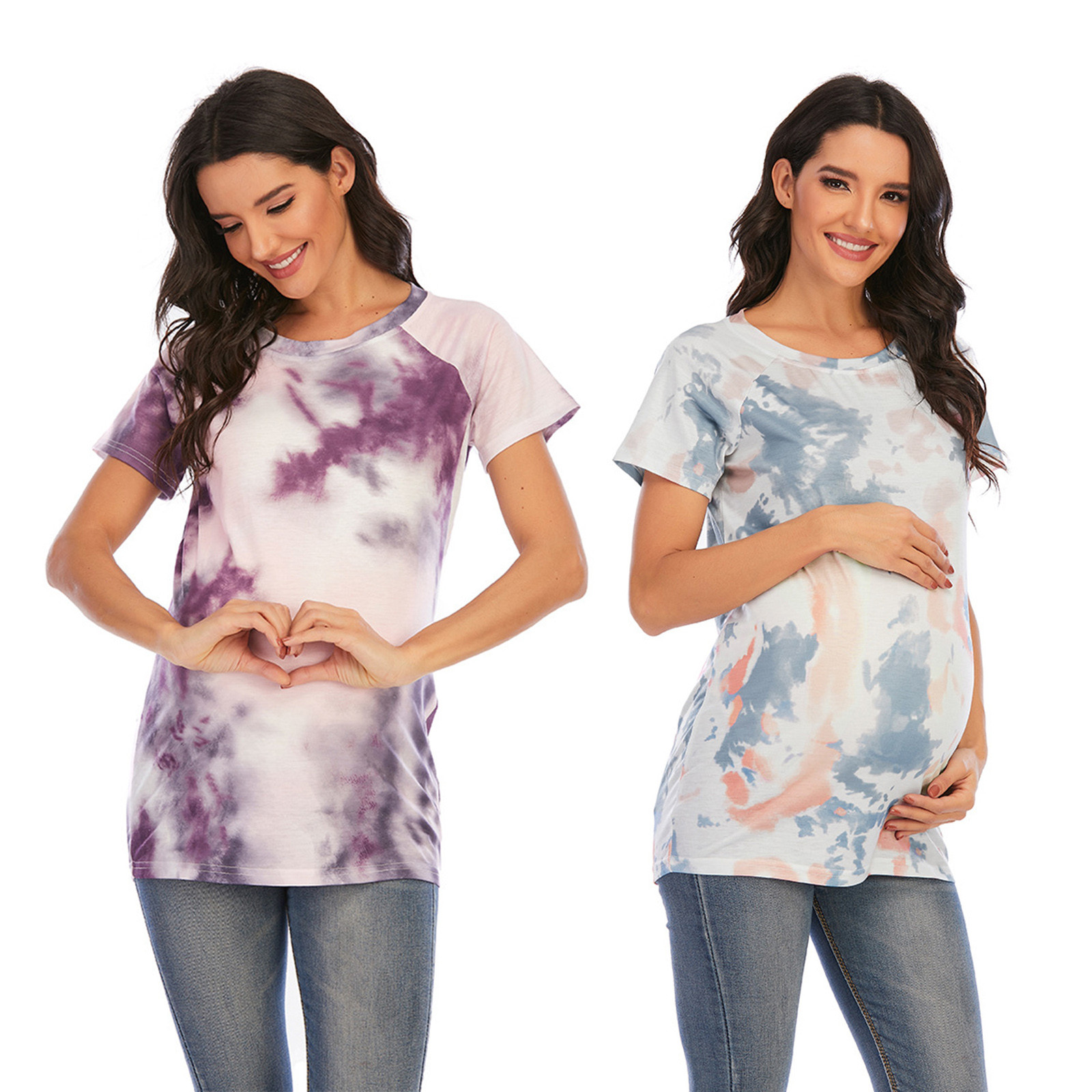 Zwangerschapsschakel Dye T -shirt Zwangere dames Casual korte mouw T -shirt Crew Neck Basic verpleegkundige T -shirt Zwangerschap Verpleegkundige tops