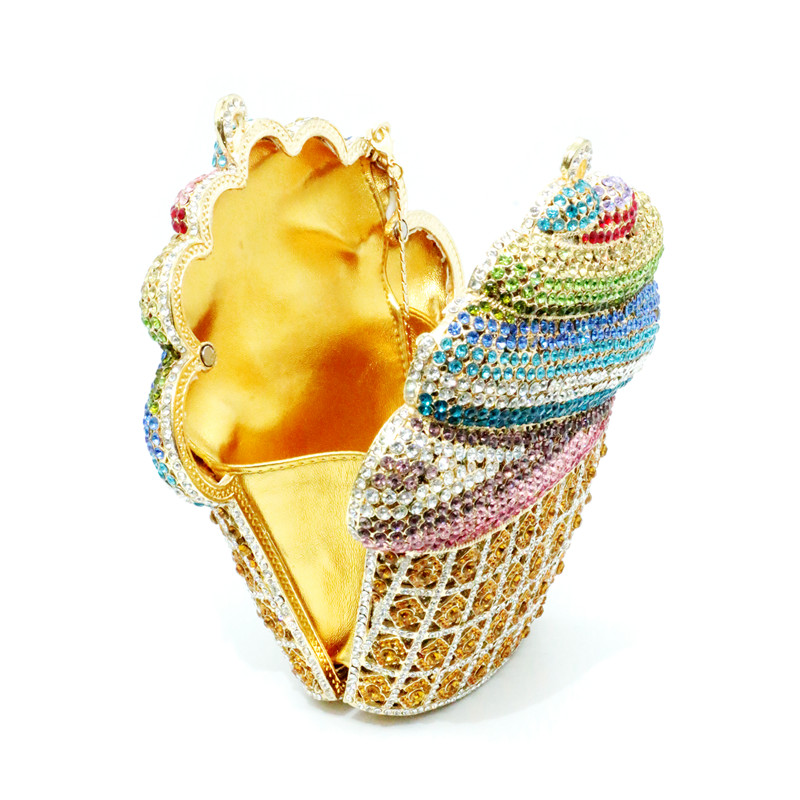 Afgoger dondurma altın kristal lüks tasarımcı çanta kadın parti çantası çanta