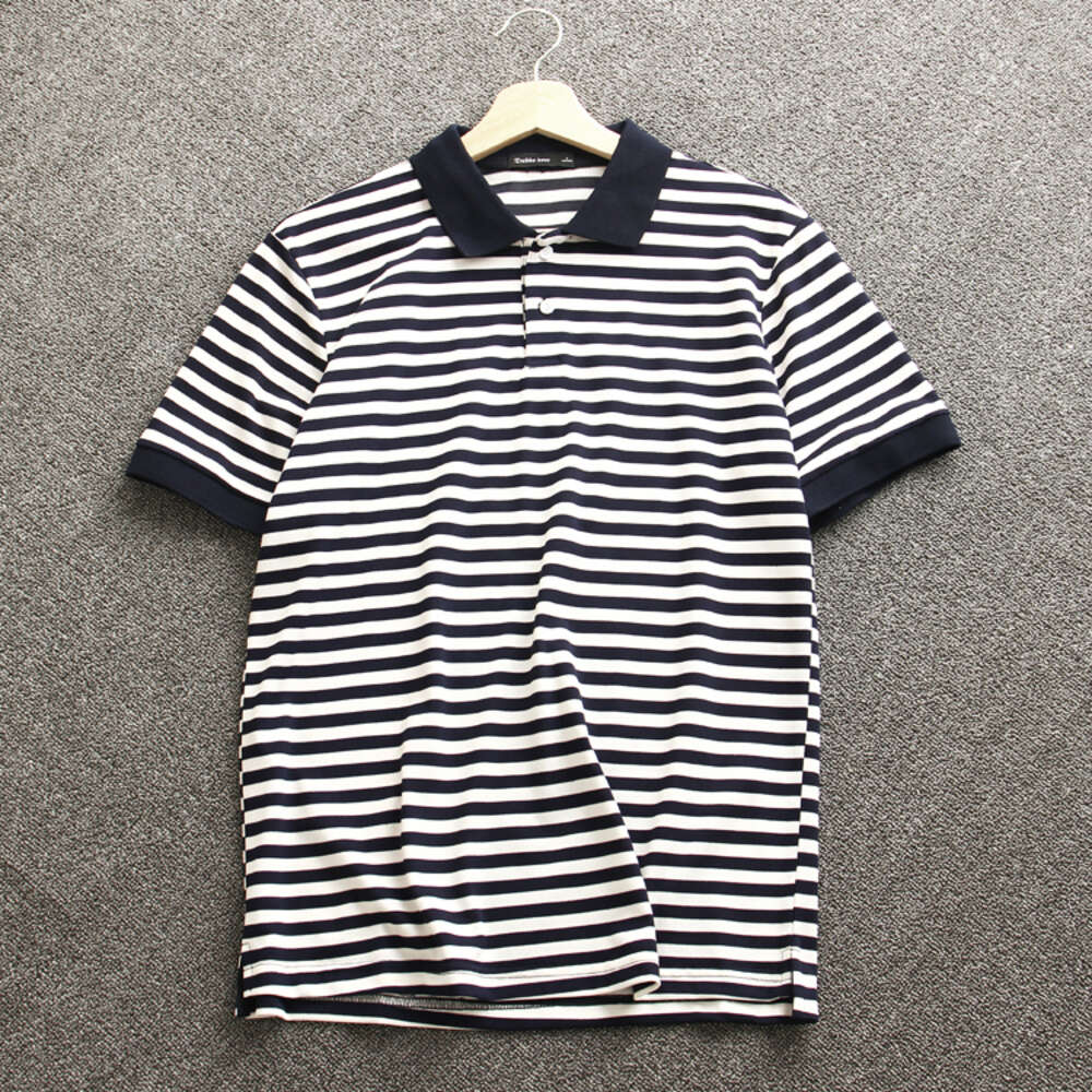 Shuang Sha Zhu Di Cool and Breatble Sea Soul T-shirt Spring/Summer Men's Fashion Casual Stripe Short Sleeved Polo Shirt Trendy