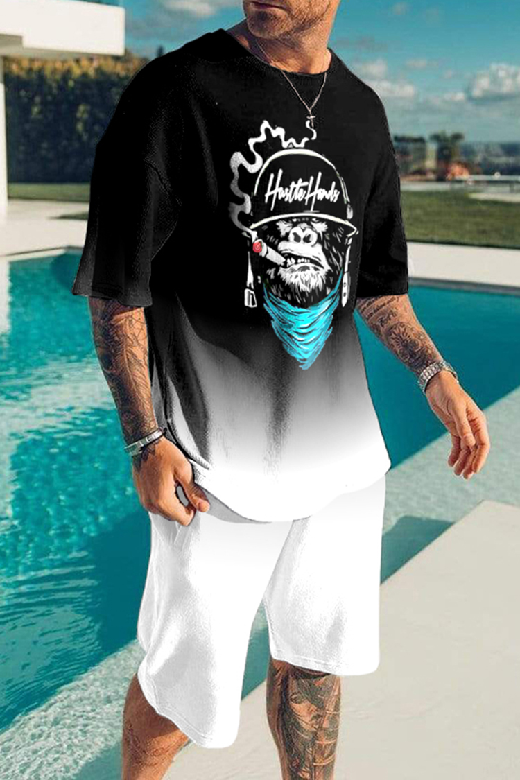 Summer Beach Herren-T-Shirt-Set 3D-Druck Monkey Sportswear Plus Size Cloding Street zweiteilige O-Neck-T-Shirt-Shorts Sets