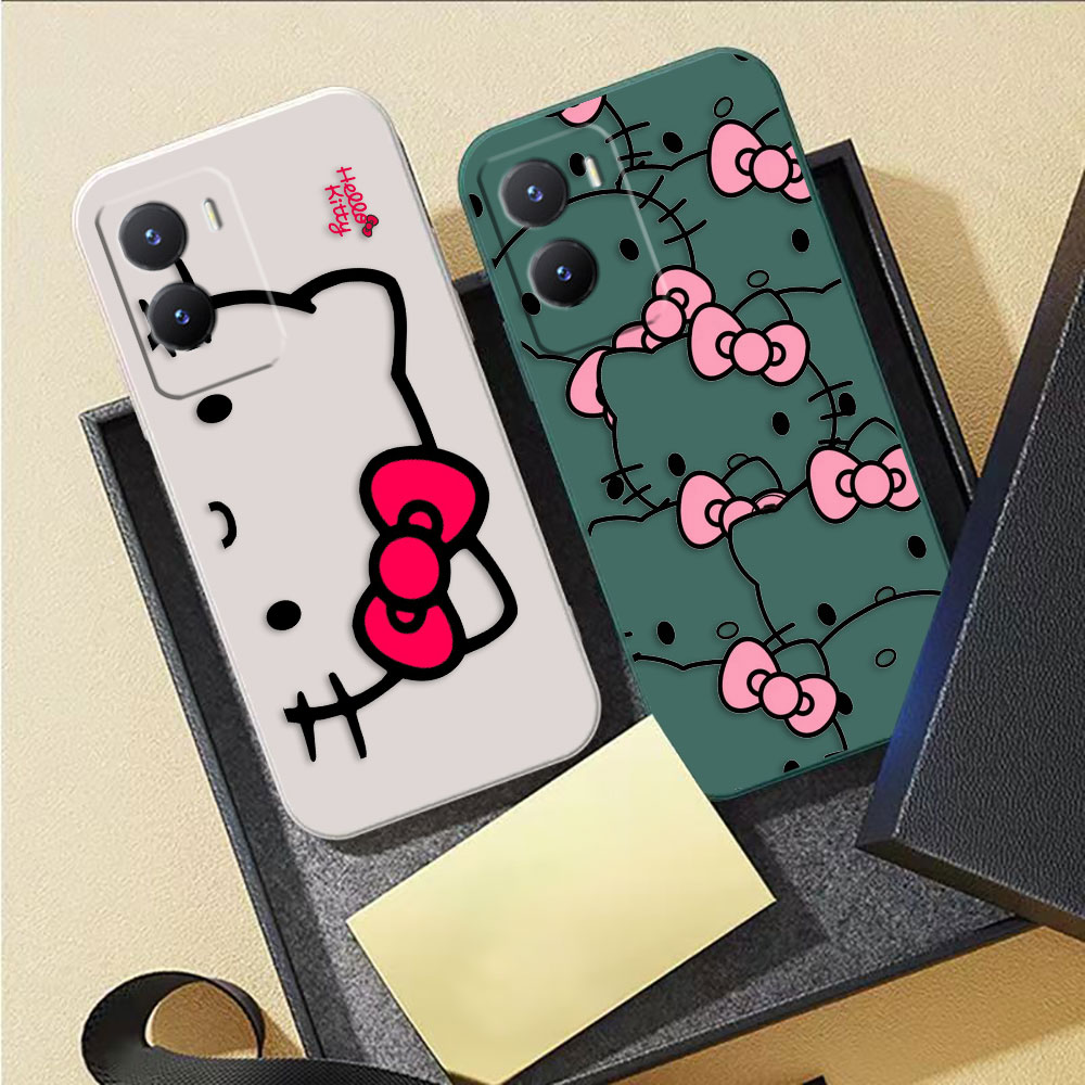 Mignon Hello K-Kitty Line Cat Téléphone Cat pour Vivo Y16 Y20 Y21 Y22 Y27 Y31 Y33S Y55 Y35 Y53S Y66 Y76 Y77 Y93 Case Funda Shell