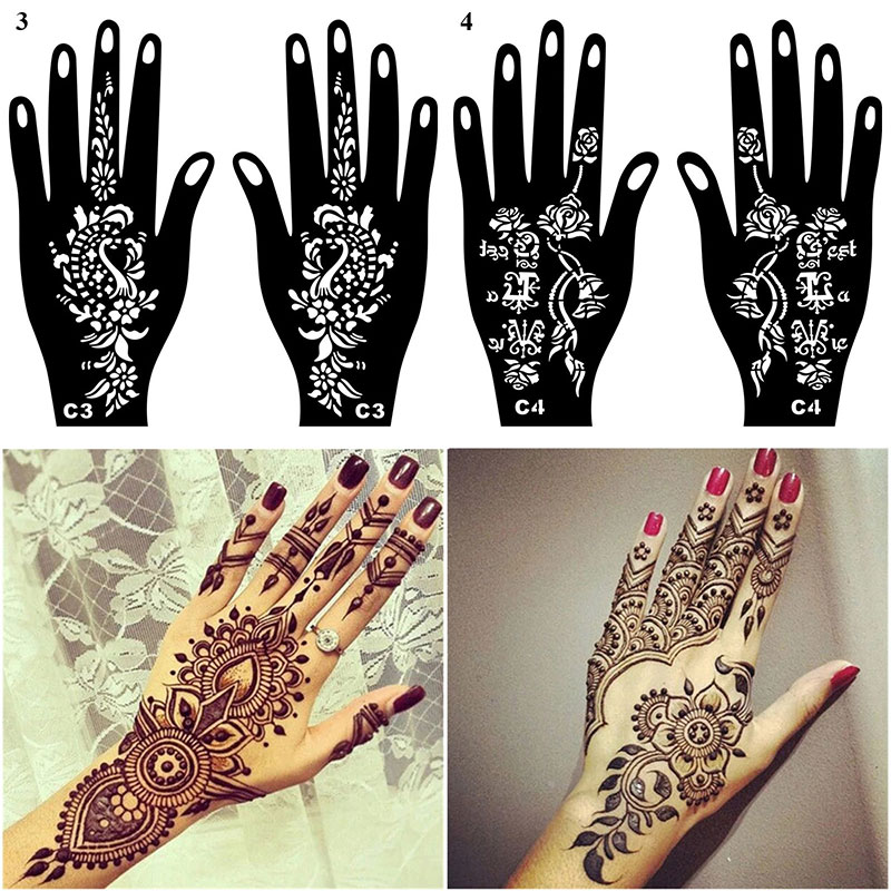 Professionelle Henna Tattoos Schablone Temporärer Handkunstkunstaufkleber Vorlage Hand Tattoo Aufkleber Indien Blumen Tattoo Schablone