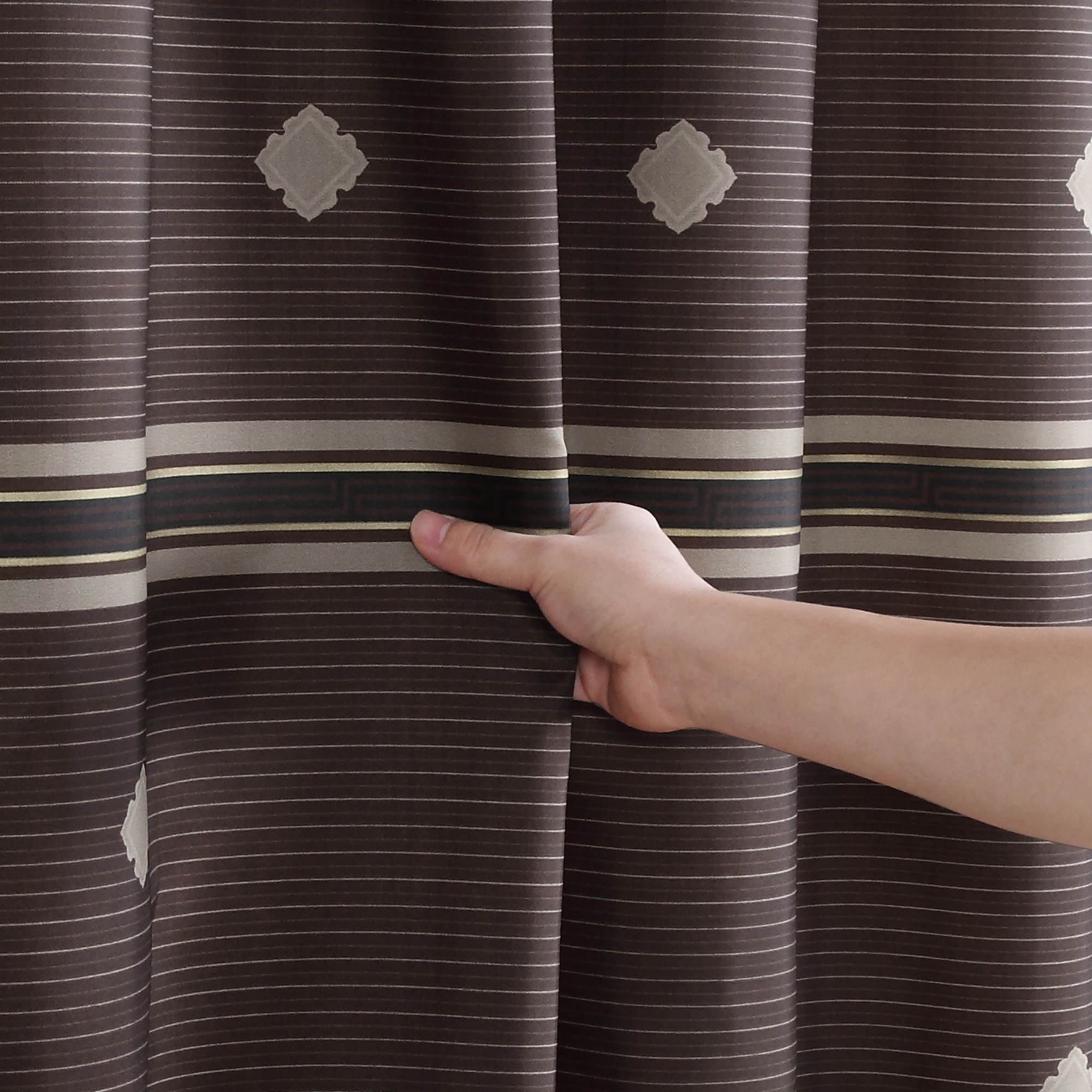 Sevillle Farmhouse Chocolate Classic Polyester Fabric Vintage Printed Decorative Brown Showerカーテン