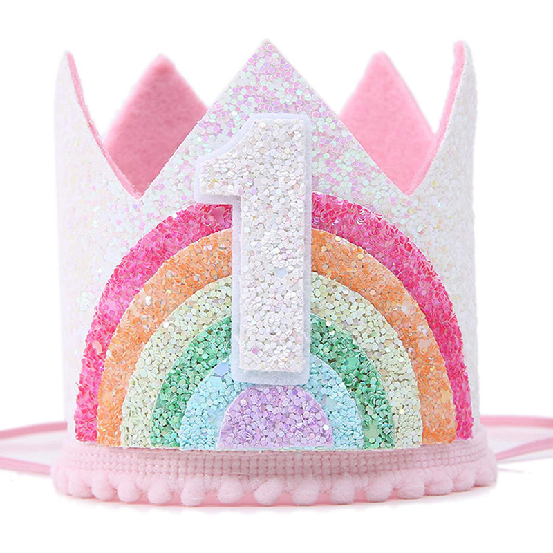 Felt Rainbow Crown Girl Birthday Party pannband 1: a 3: e födelsedagsfestdekorationer Kids Number Hat Baby Shower Unicorn Party