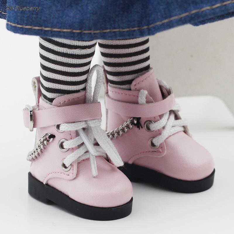 Mini Puppenschuhe Kettenschuhe High-Top-PU-Schuhe für American Paola Reina Puppe für 1/6 BJD Blythe für Exo Puppenstiefel Mädchen Geschenk