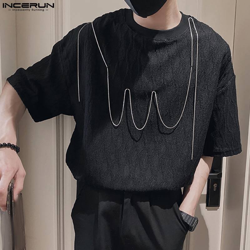 Casual Simple Style Tops Incerun Men's Metal Chain Design T-shirts stilig manlig solid varm försäljning kort ärm Camiseta S-5xl 2023