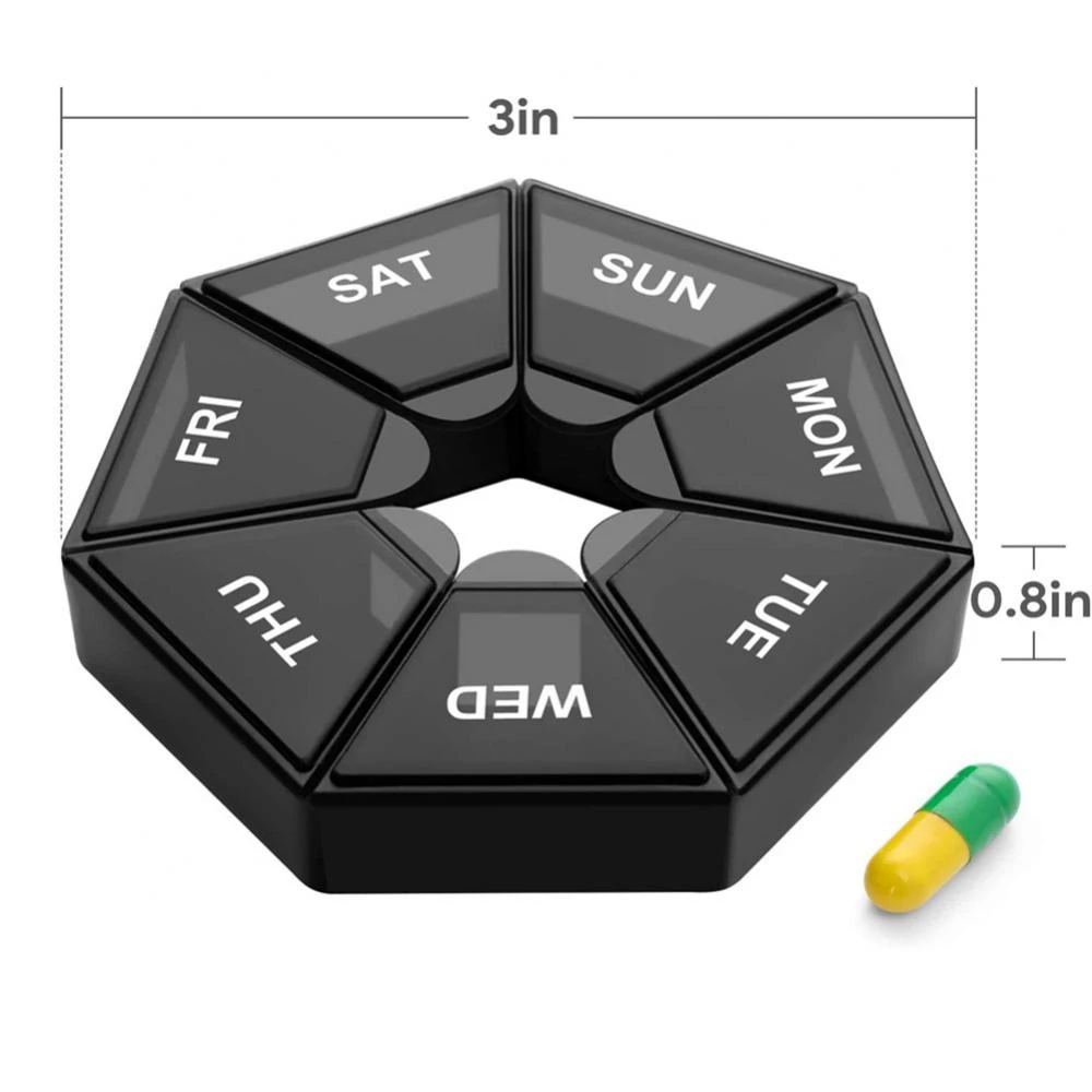 Eine Woche Mini Round Medicine Pill Box Plastik Tablette Candy Box Tragbare Reise Vitamin Box Sortier -Tablethalter Organizer Contate