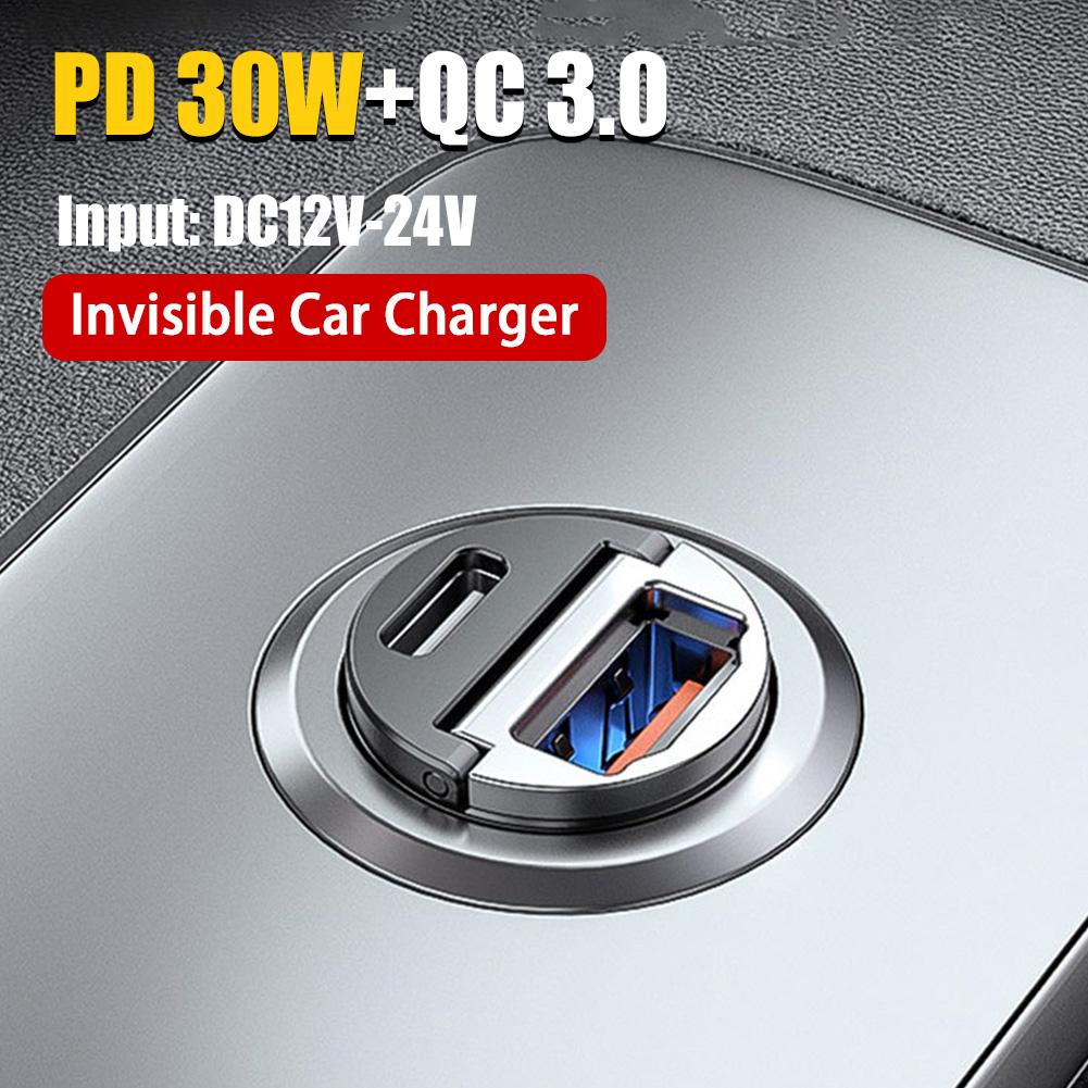 30W MINI USB C CHARGER CAR PD QC 3.0 Adaptateur de chargement rapide Carrette Car Cigarette pour iPhone 14 Pro Max 13 12 11 8 Plus Sumsung