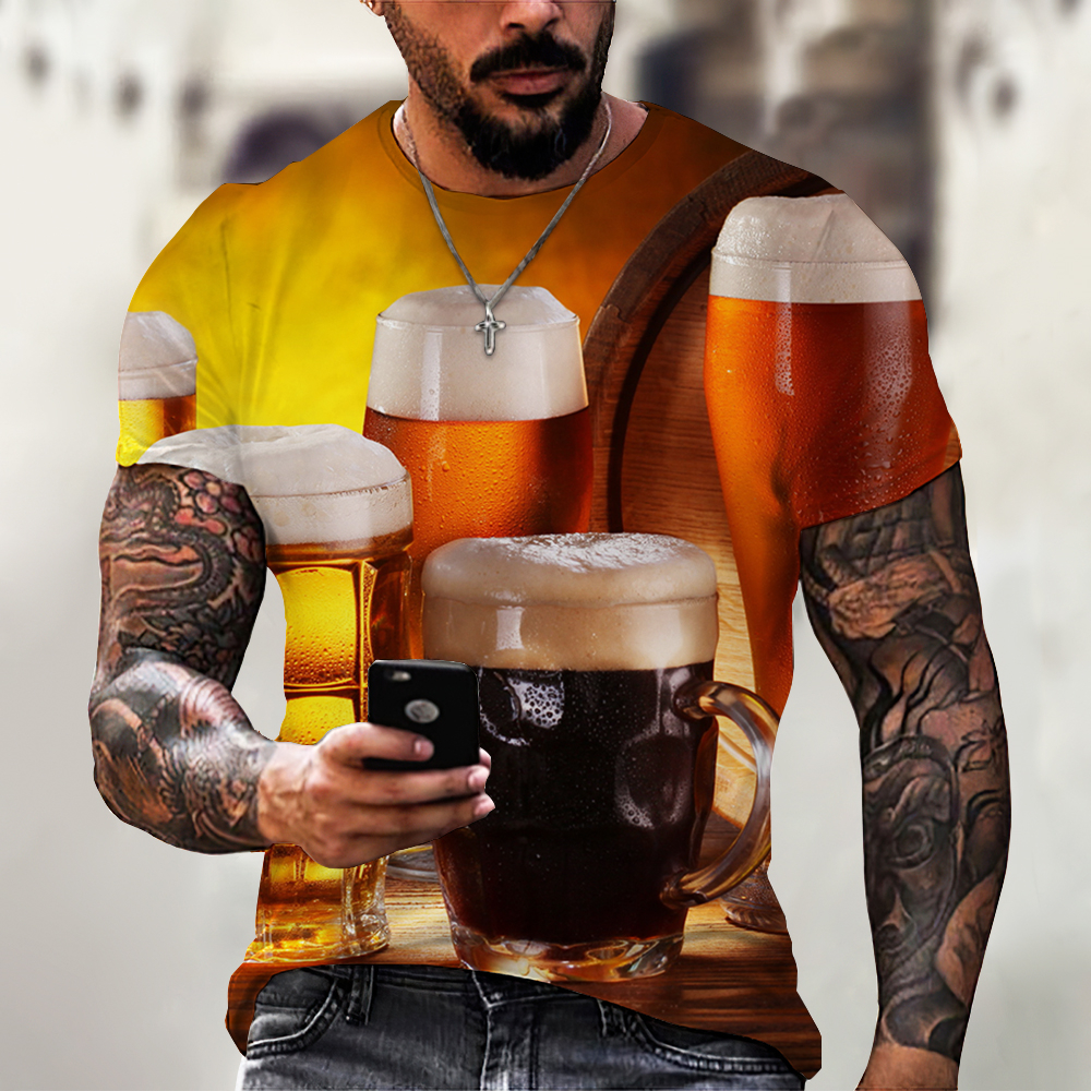 Trendy Summer Men's T-Shirt Creative Beer Graphic 3D Gedrukte Bar Hip Hop Personality Short-Sleeve Street O Collar Plus Size Top