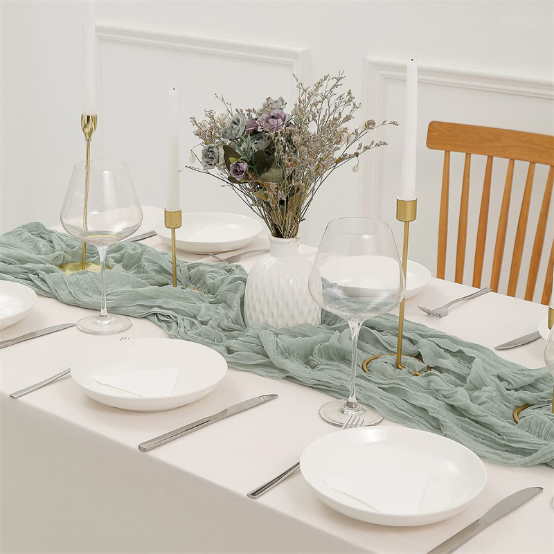 13ft Gauze Table Runner Semi Sheer Terracotta/dinning Green/navy Blue Cheesecloth Table Cloth for Wedding Party Boho Decor