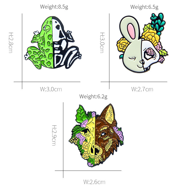 Cute Animal Enamel Pins Wolf Rabbit Frog Double Sided Dance Brooch Leaf Flower Bag Badge Jewelry Gift for Friends