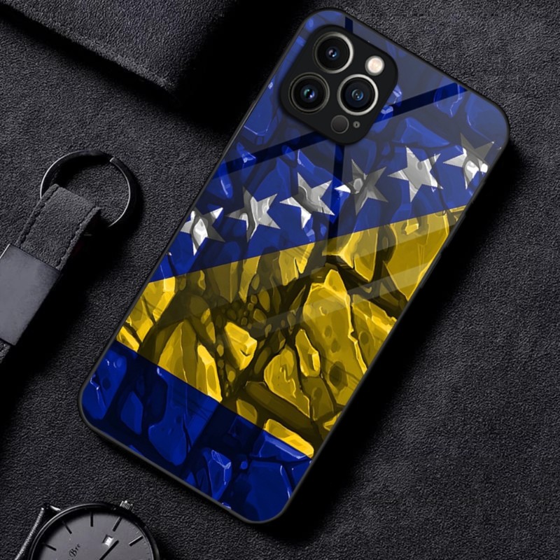 Bosnia Flag -Telefonhülle Temperiertes Glas für iPhone 14 13 12 11 Pro XS max Mini X XR 8 7 6S plus SE2020 Abdeckung