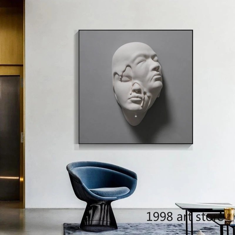 Modern Abstract Face Sculpture Art Posters Figuur standbeeld canvas schilderij muurafdrukken foto's voor woonkamer thuis decor cuadros