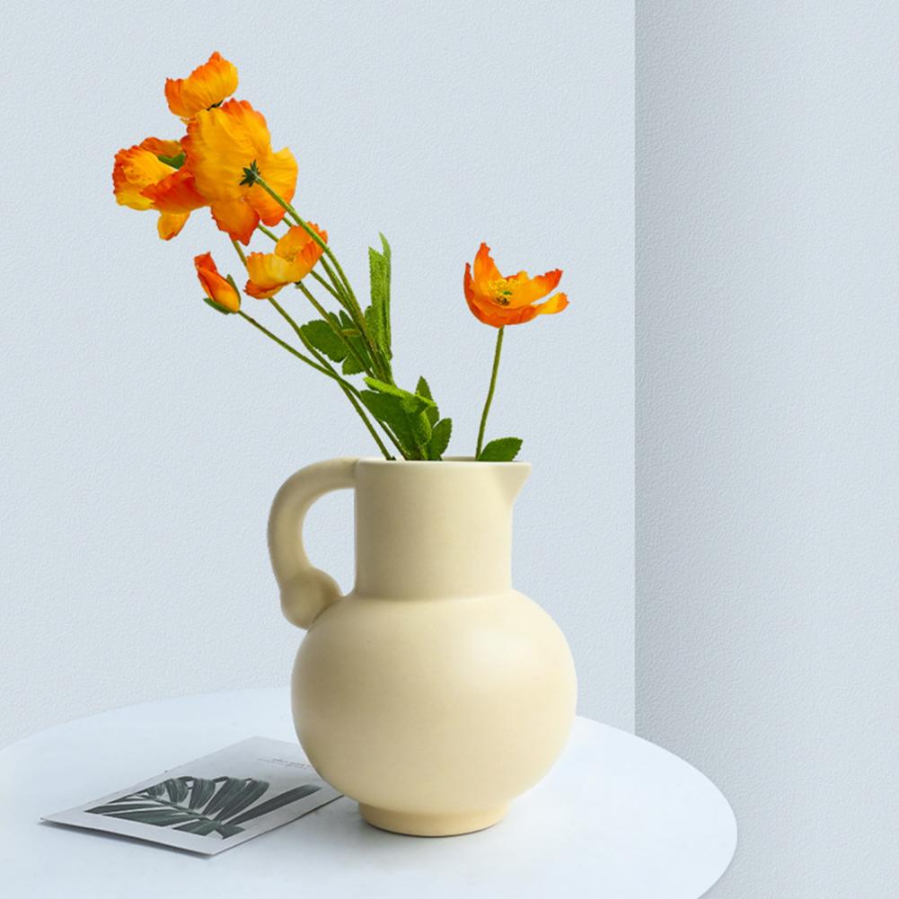 Flower Vase Ergonomic Handle Spout Design Plant Pot Easy To Refill French Style Living Room Coffee Table Ceramic Vase Home Decor