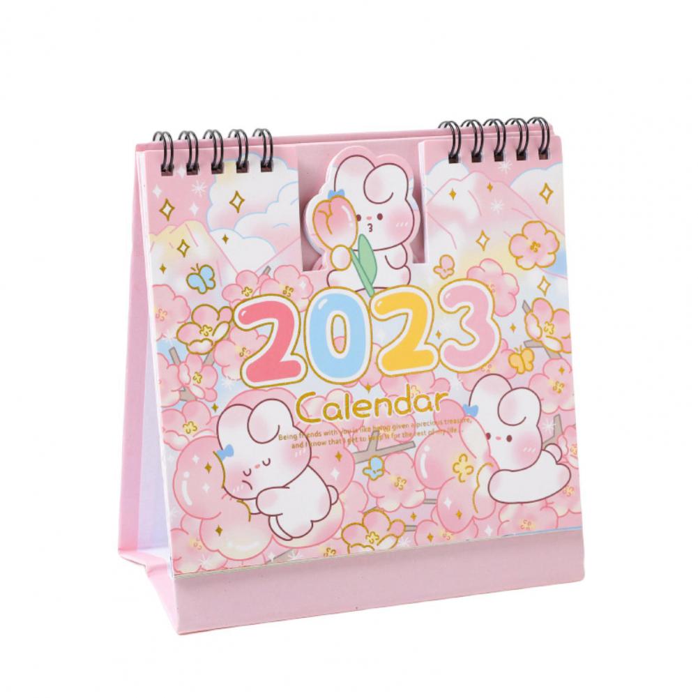 Faltbare zarte dekorative Desktop -Schreibwaren -Rosa -Serie Stehend Flip 2023 Kalender Tischkalender Schulleiter