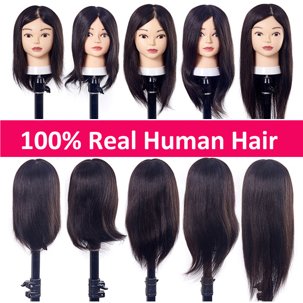 10-18 pouces Cosmétologie Head mannequin avec coiffure 100% Human Hair Haipressser Practice Style Traiding Manikin Doll Head