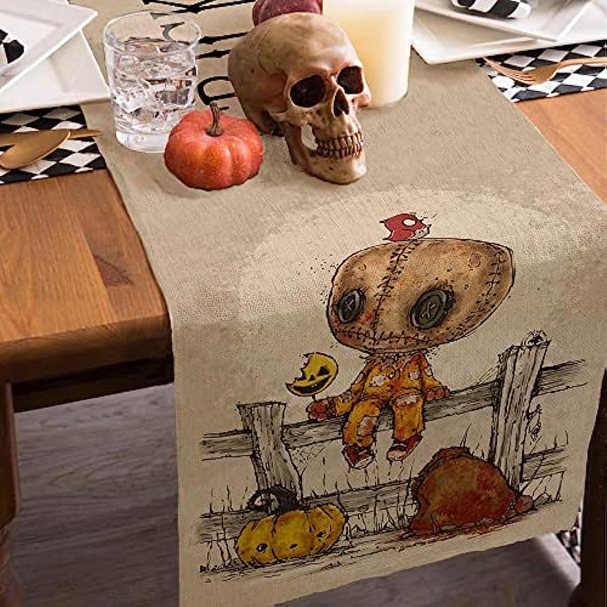 Halloweenowe dekoracje Trick lub Treat Linen Table Runner, Wakacyjne Dekoracje imprezowe