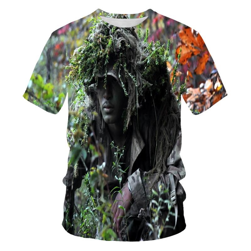 Camouflage ghillie veste extérieure camouflage d'été t-shirt masculin couleur manche courte armée de chasse