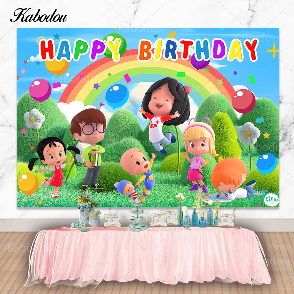 Kabodou Cleo und Cuquin Hintergrund für Mädchen alles Gute zum Geburtstag Fotografie Hintergrund Regenbogen Foto Studio Custom Decor Banner Requisiten