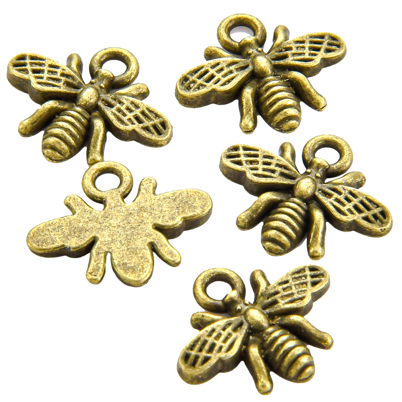 6 couleurs petites abeilles charmes en alliage en alliage Insectes en métal Pendants pour collier de bricolage