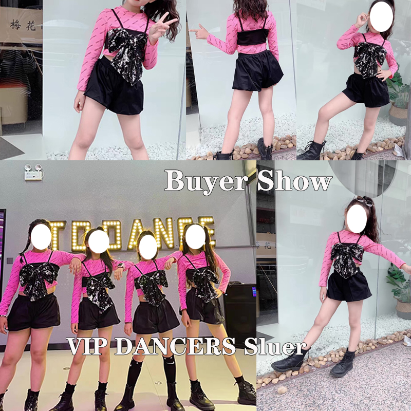 Girls jazz danza costumi di paillettes neri kpop outfits cheerleader costumi hip hop danza da ballo abbigliamento esibizioni dqs8176