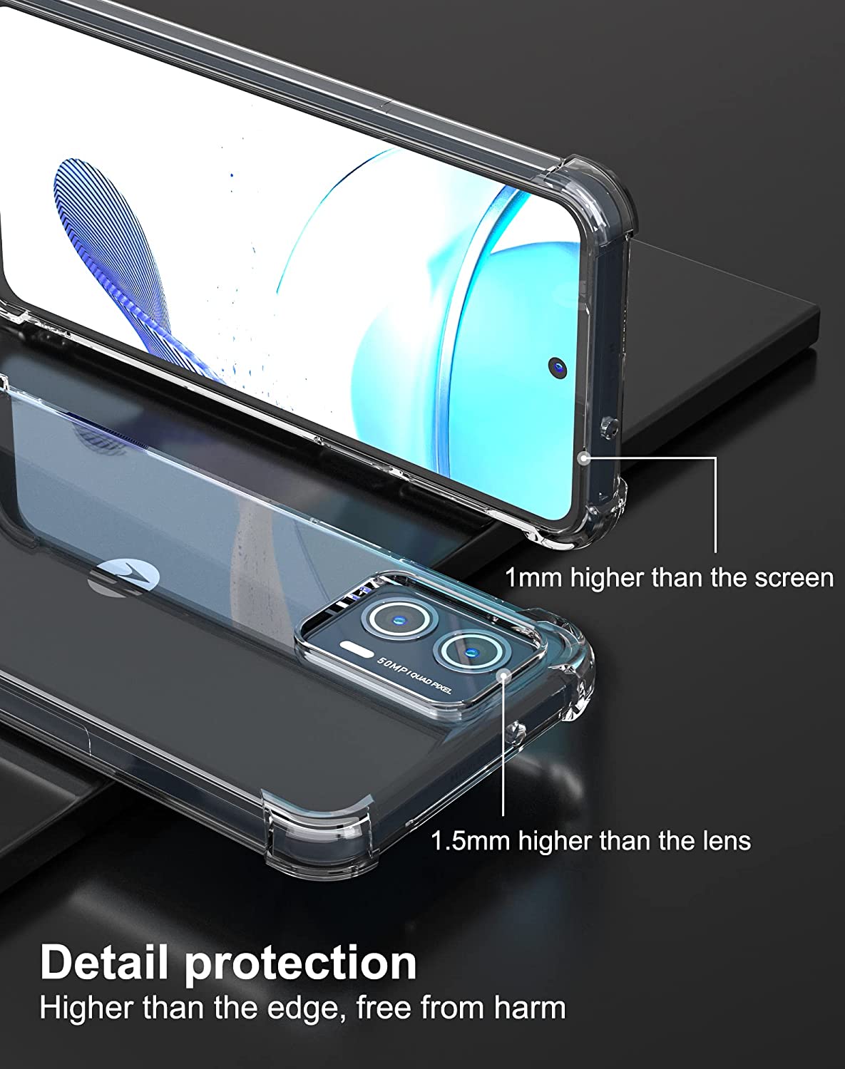 Caso transparente para Motorola Moto G53 G73 espessura à prova de choque de choque espessa tampa de telefone transparente para Moto E13 G13 G23 G72 G52 G32 G22