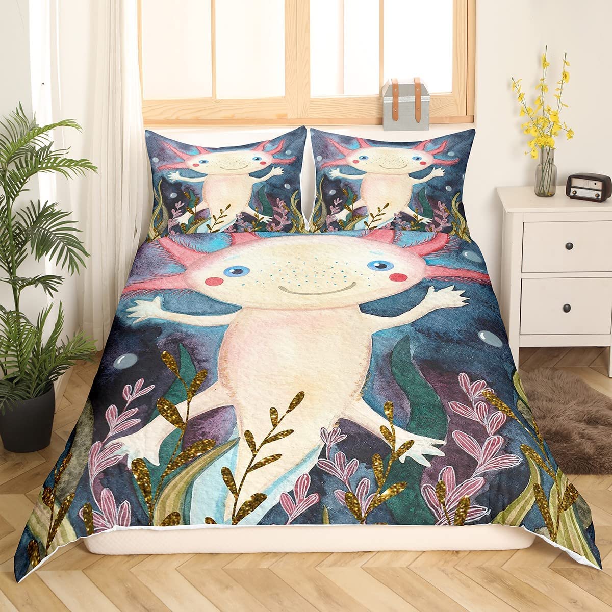 Cinetta biancheria da letto axolotl carina ragazzi ragazze kawaii rettili rivestimento animale cover twin size marino wildlife cover axolotl piumone axolotl