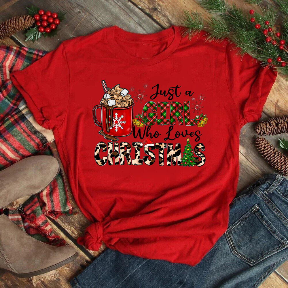 Горячая какао шоколадное принт графическая футболка с рождественскими рубашками T Рубашки женские топы зимняя рождественская одежда повседневная женщина красные футболки