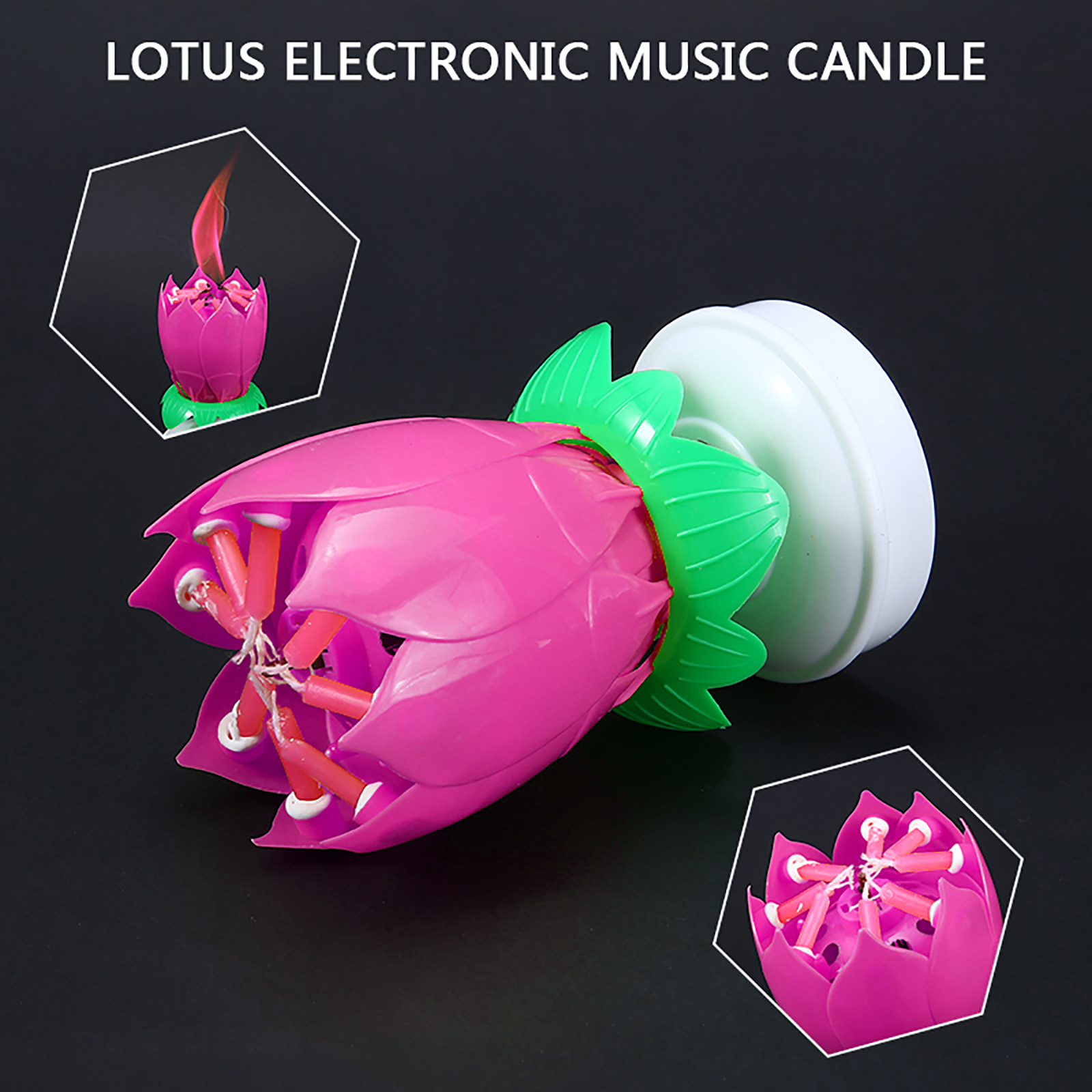 Cake Candle Electronic Rotating Lotus Dekorativt ljus inklusive 14 ljus för barn födelsedagsfest dekoration