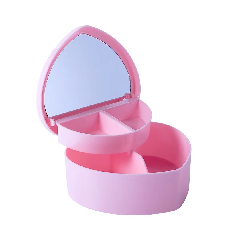 Scatola da truccatore rosa con specchio ragazza a forma di cuore stoccaggio gioielli cosmetici organizzatore di cassetti il display le orecchie del supporto le orecchie