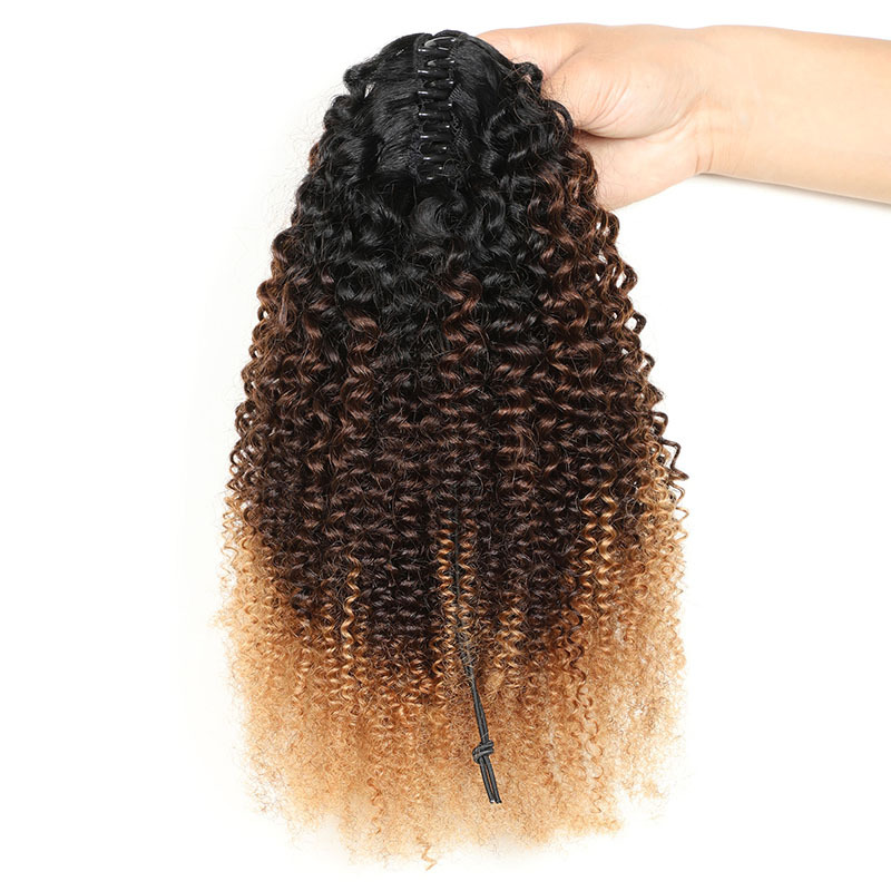 Afro kinky krullende paardenstaartklauwclip in paardenstaart Ombre T1B/4/27 Human Hair for Women Remy Hair Clip in paardenstaartverlengingen