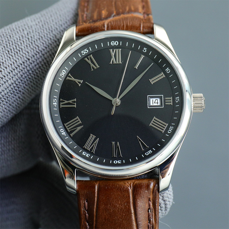 Beobachten Sie Männer 40 mm automatische mechanische Bewegung Roman Ziffern Designer Herren Uhren Saphirglas Lederband wasserdichtes Geschäft mit Armbandwatch Montre de Luxe