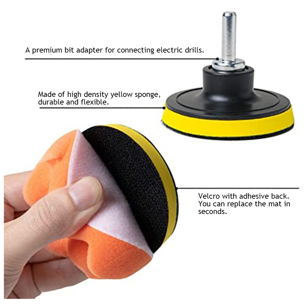 Car Polishing Kit Self-Adhesive Buffing Waxing Sponge Wool Wheel Polish Pad for Car Polisher Drill Adapter Detail Cleaning