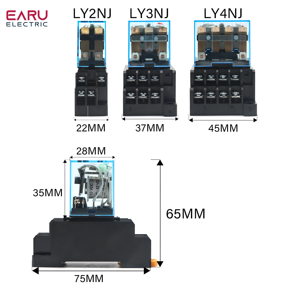 ly2nj ly3nj ly4nj dinレール小さな電磁リレーコイル電源リレーDC12V DC24V AC110V AC220Vソケットベース付き