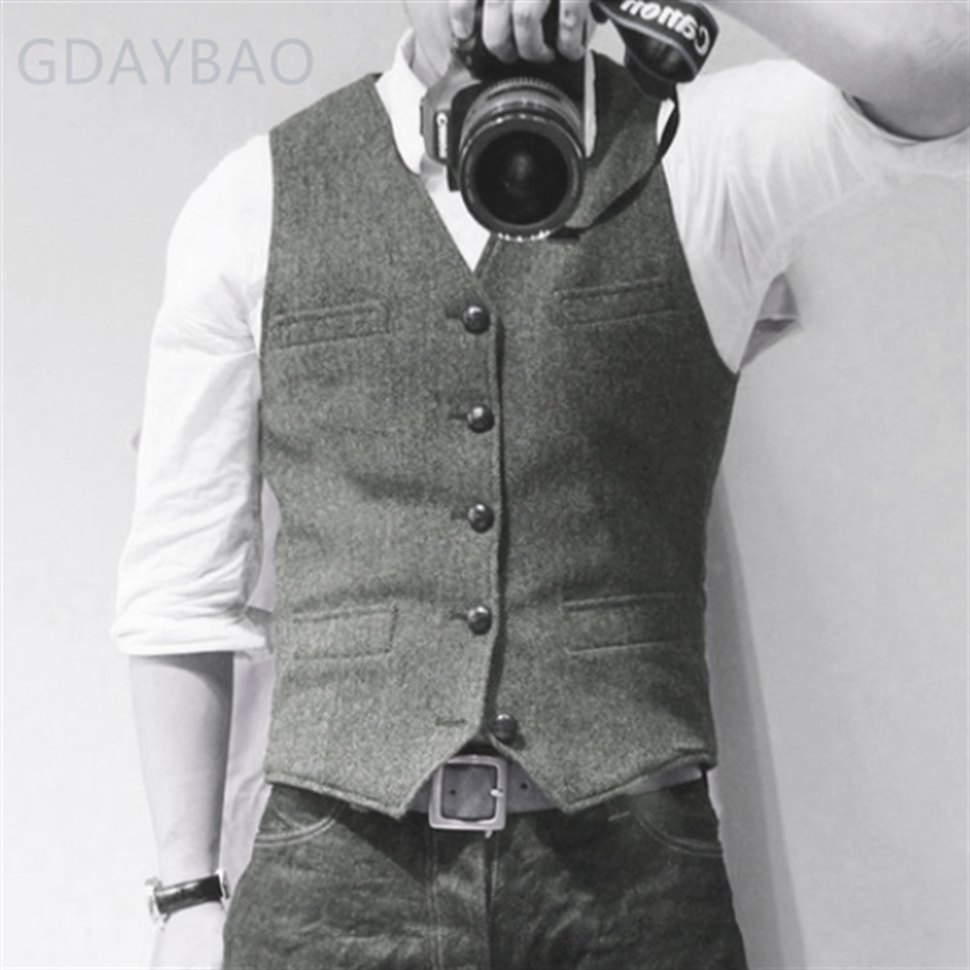 Kostym Vest Blue Single Breasted Woolen Blended Mens Vest Denim Jeans Waistcoat Jacket Slim Fit Casual Formal Business