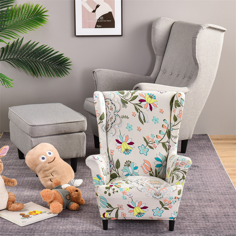 Kids Size Small Wing Chair Covers Floral Printed Armchair Slipcovers Elastic Washable Children Sofa Cover for Living Room Child