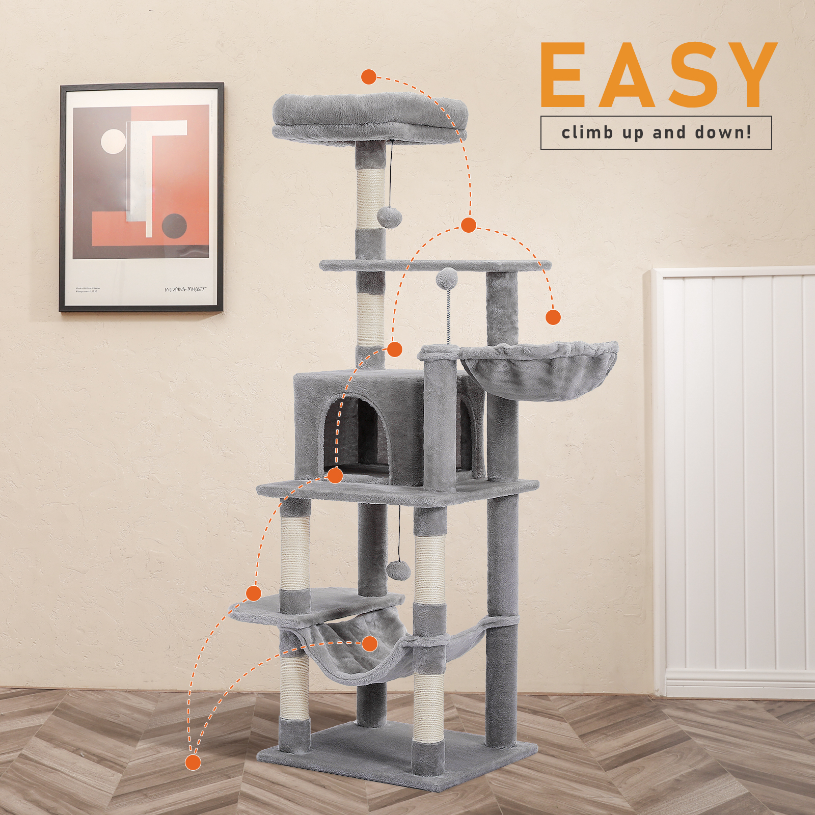 H150cm Cat Tree avec des poteaux de grattage