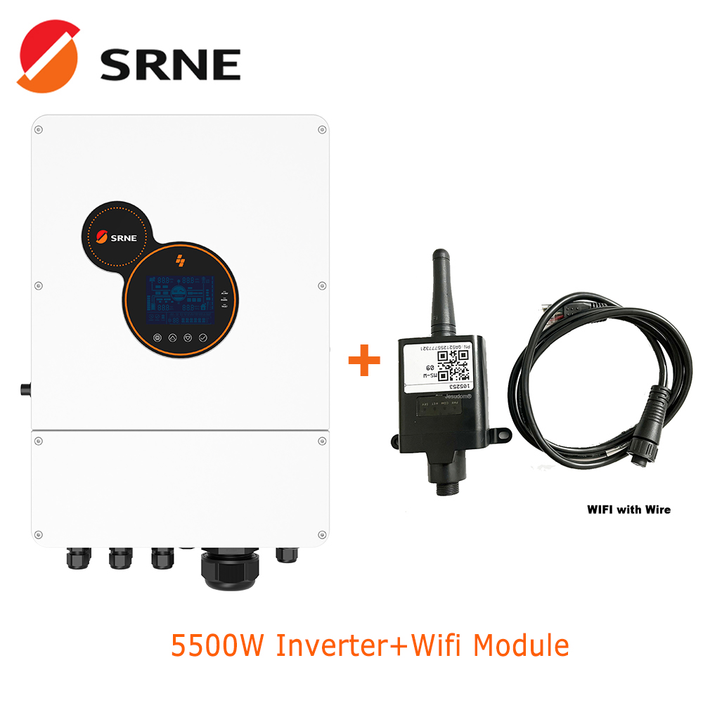 SRNE 5500W 48V 230V PV MAX INPUT 500VDC Solar Hybrid Inverter Pure Sine Wave Off-Grid/Grid-Tie Inverter MPPT 100A Laddningsström