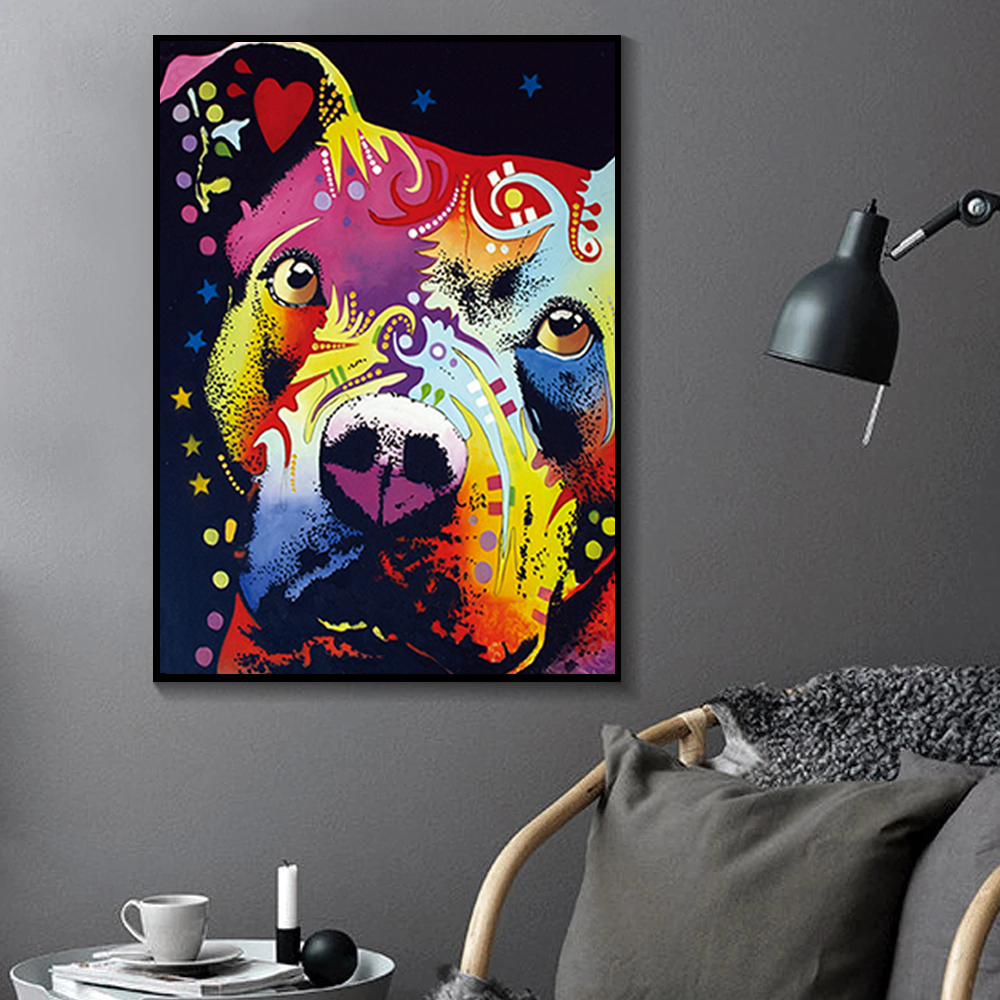 Abstract Colourful Dog Thoughtful Pitbull Warrior Canvas Painting Posters and Prints Wall Art Picture for Living Room Cuadros